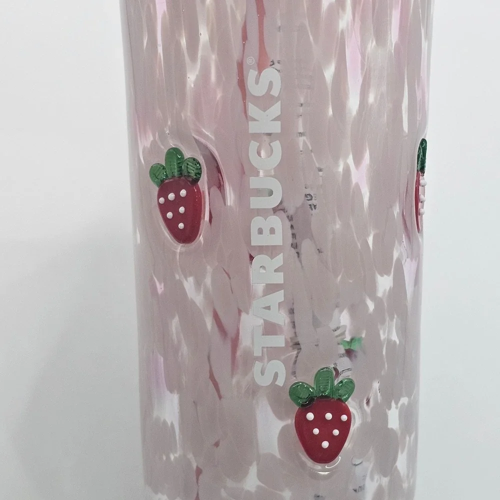 Starbucks Pink Drink 16oz Glass Cold Cup Strawberry 3D Tumbler 11187241 NEW